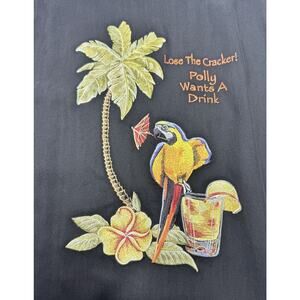 LUAU Men's Black Embroidered "Polly Wants a Drink" Button Up Shirt - Size XL